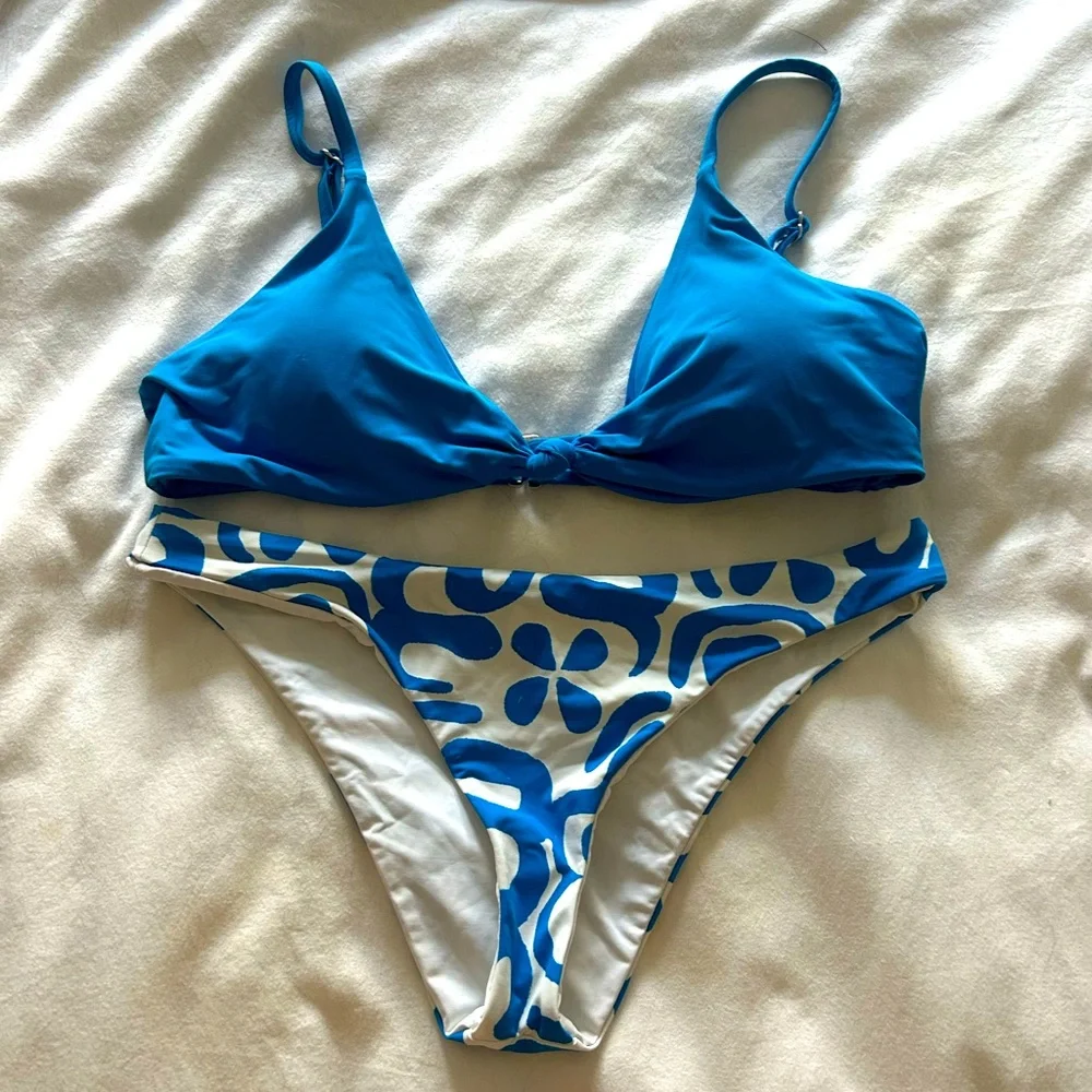 Dippin' Daisy's Blue and White Geometric Bikini - Picture 1 of 5